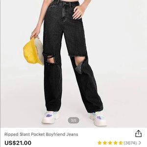 Shein Ripped Slant Pocket Boyfriend Jeans